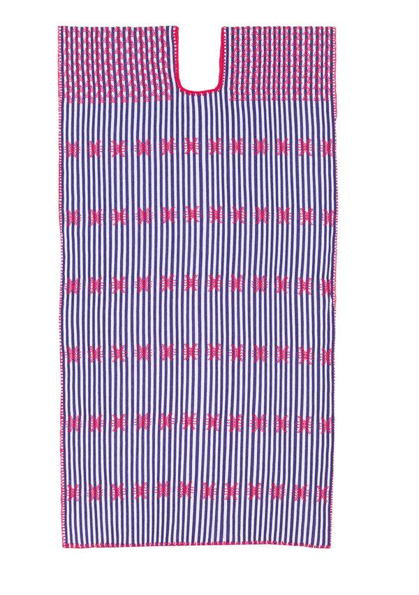 Pippa Holt Kaftan No.17 Single Panel Midi Kaftan In Purple And White Stripe With Hot Pink Design
