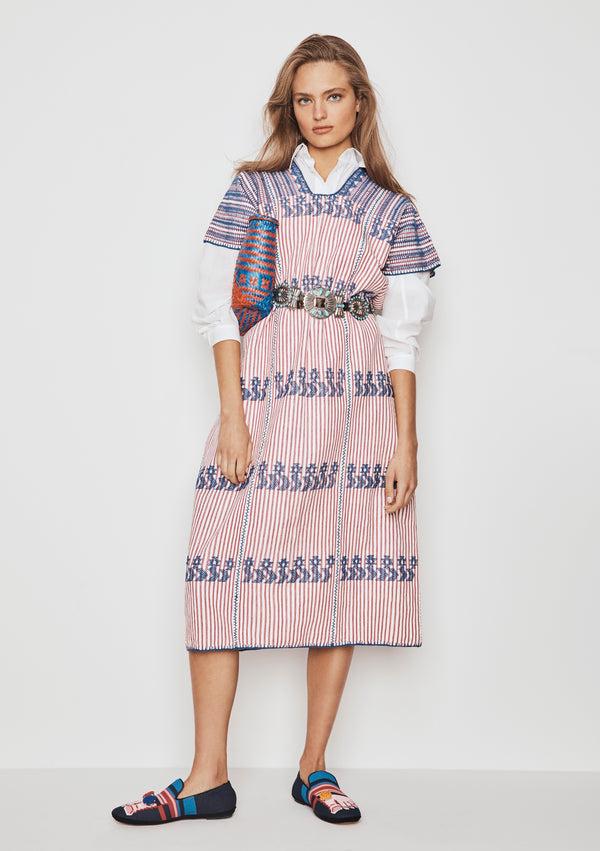 pippa holt Kaftan No.170 Three panel midi kaftan in white and pink with star design