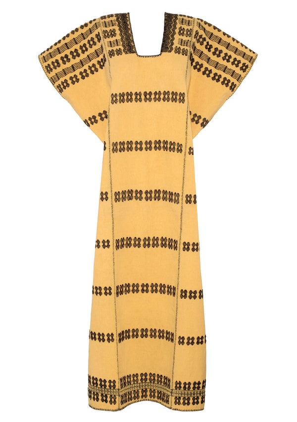 Pippa Holt Kaftan No.171 Three Panel Maxi Kaftan In Yellow With Black Design