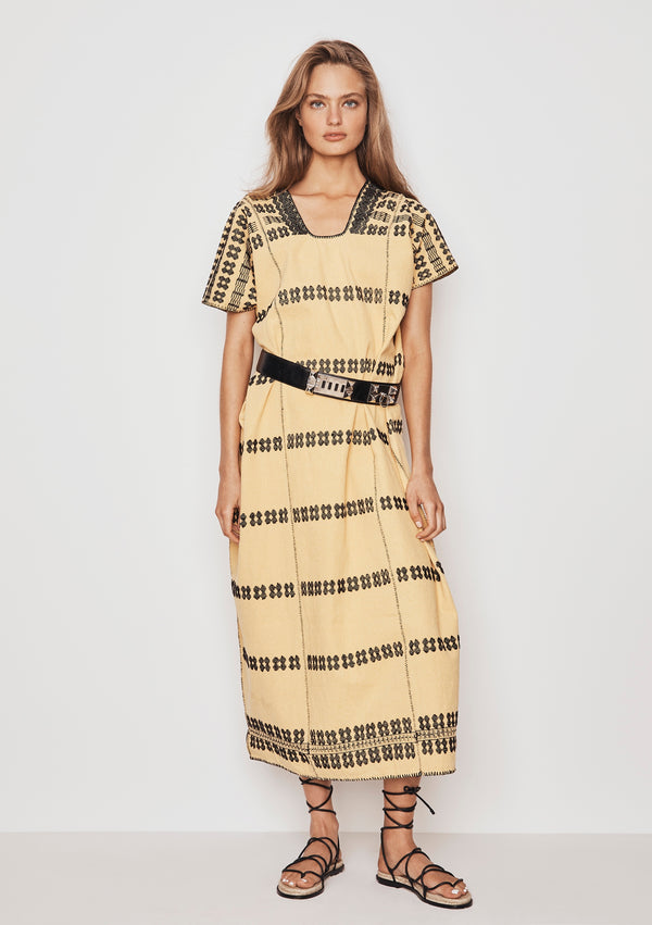 pippa holt Kaftan No.171 Three panel maxi kaftan in yellow with black design