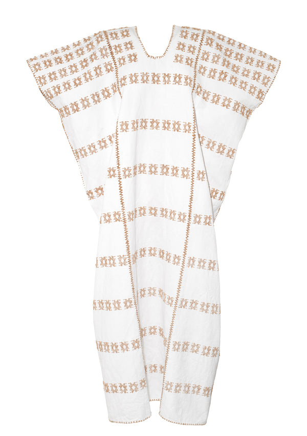 pippa holt Kaftan No.174 Three panel maxi kaftan in white with beige design