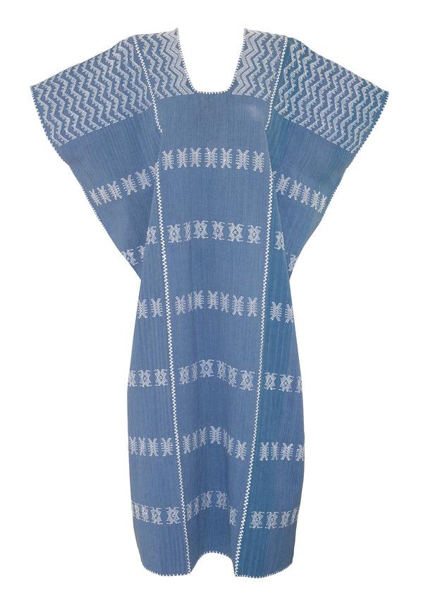Pippa Holt Kaftan No.175 Three Panel Maxi Kaftan In "denim" With White Design