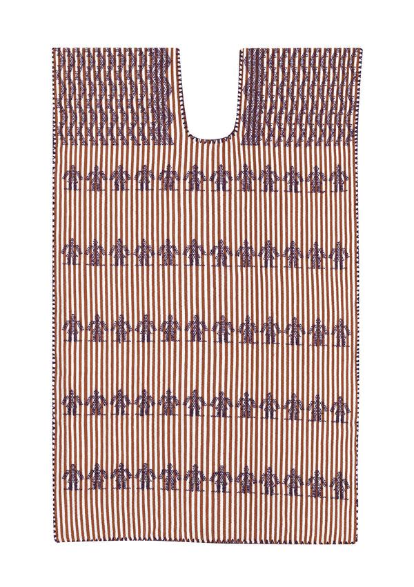Pippa Holt Kaftan No.180 Snigle Panel Supermini Kaftan In Tobacco And White Stripe With People Motif Design