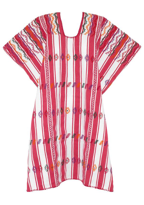 Pippa Holt Kaftan No.181 Three Panel Mini Kaftan In Thick Pink And White Stripe With Multicoloured Design