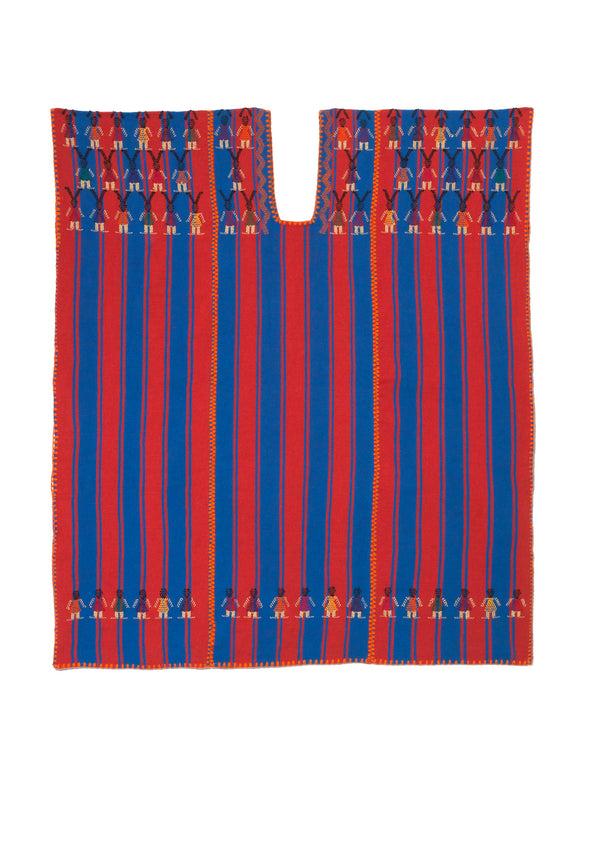 Pippa Holt Kaftan No.184 Three Panel Mini Kaftan In Blue And Dark Red Stripe With Mustard Design