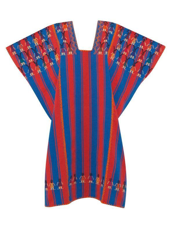 Pippa Holt Kaftan No.184 Three Panel Mini Kaftan In Blue And Dark Red Stripe With Mustard Design