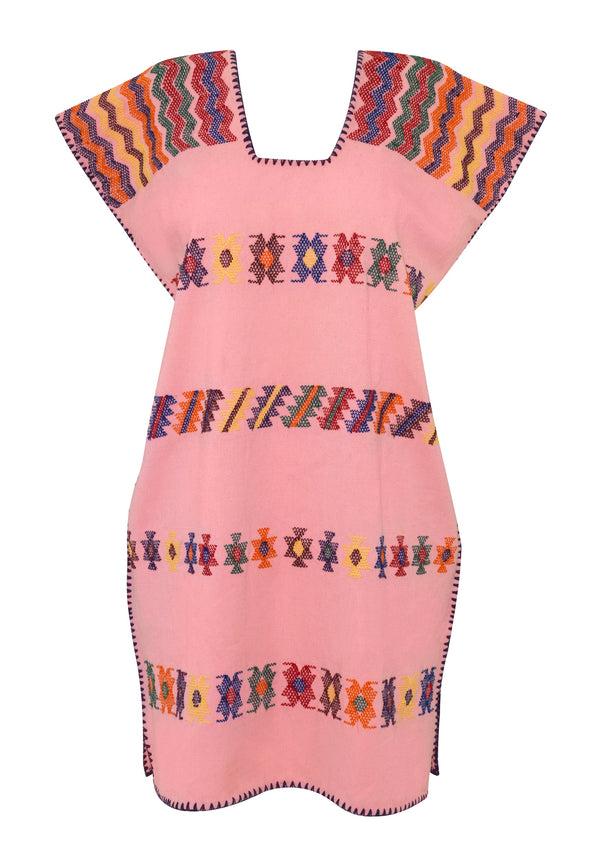 pippa holt Kaftan No.187 Single panel mini kaftan in flamingo pink with multi-colour motif