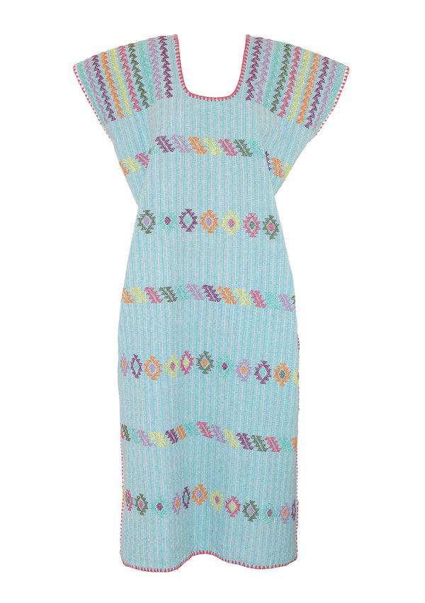 pippa holt Kaftan No.190 Single panel midi kaftan in blue with multi-colour motifs