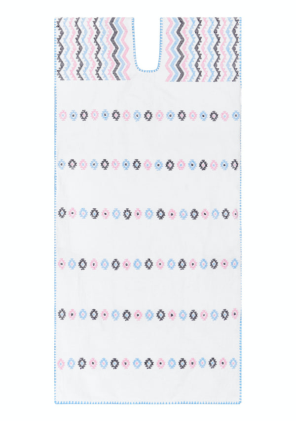 Pippa Holt Kaftan No.199 Single Panel Midi Kaftan In White With Blue Design