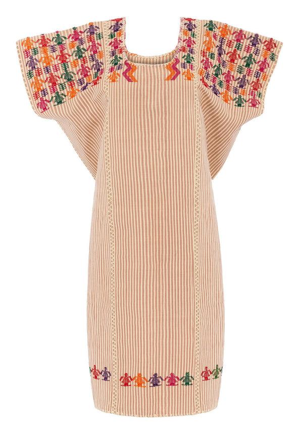 Pippa Holt Kaftan No.20 Three Panel Mini Kaftan In Beige With Multi Coloured Motifs