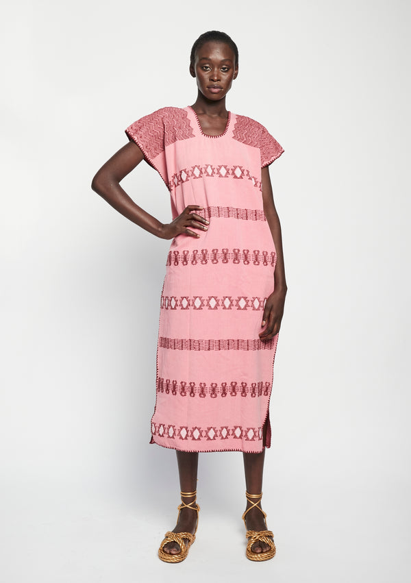 pippa holt Kaftan No.200 Single panel midi kaftan in watermelon with burgundy design