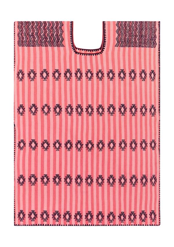 Pippa Holt Kaftan No.204 Single Panel Mini Kaftan In Pink And Light Pink Stripe With Purple Design