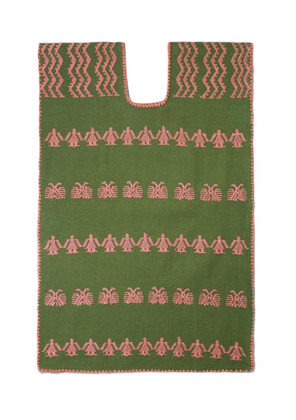 Pippa Holt Kaftan No.205 Single Panel Mini Kaftan In Khaki With Pink Design