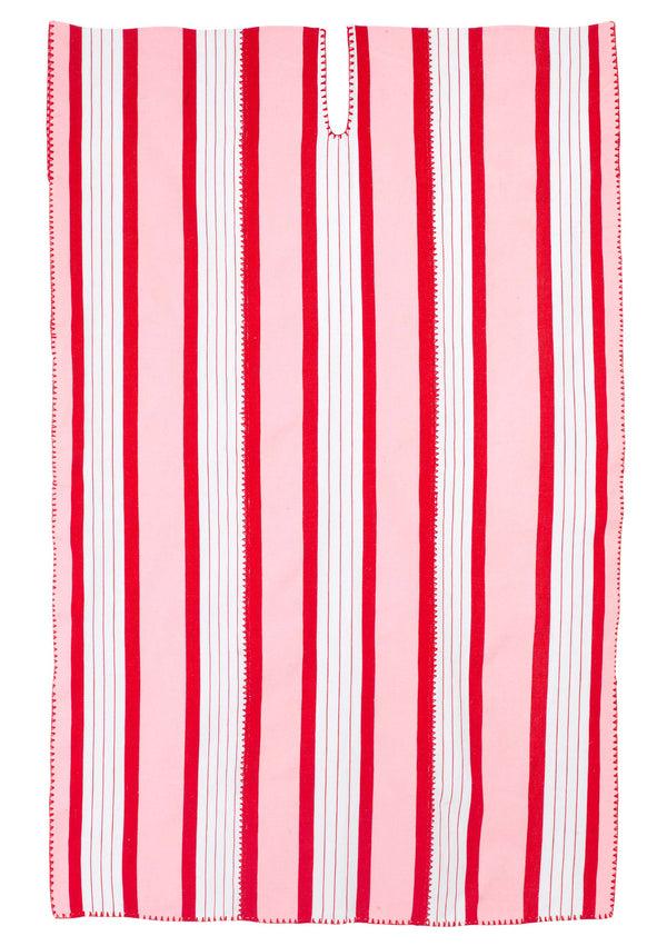 Pippa Holt Kaftan No.208 Three Panel Midi Kaftan In White Pink And Red Stripes Design