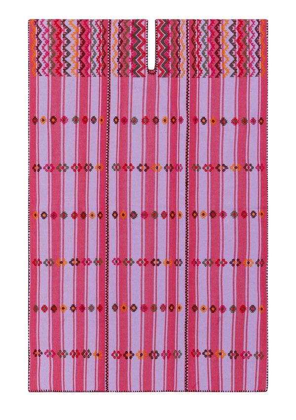 Pippa Holt Kaftan No.210 Three Panel Midi Kaftan In Thick Light Pink And Purple Stripe With Multicoloured Design