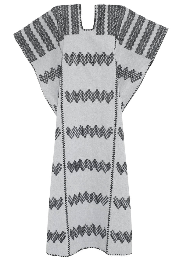 Pippa Holt Kaftan No.212 Three Panel Midi Kaftan In Cloud Grey With Black Design