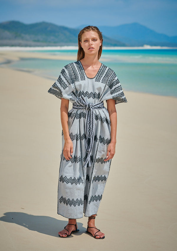 pippa holt Kaftan No.212 Three panel midi kaftan in cloud grey with black design