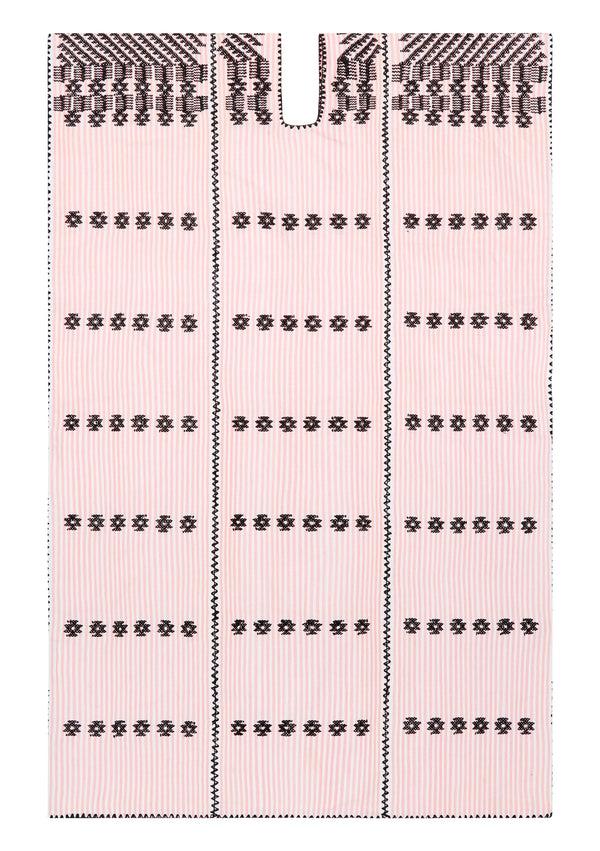 Pippa Holt Kaftan No.213 Three Panel Midi Kaftan In Blush Pink And White Stripe With Black Design