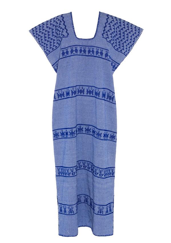 Pippa Holt Kaftan No.216 Single Panel Midi Kaftan In Blue And White With Blue Design