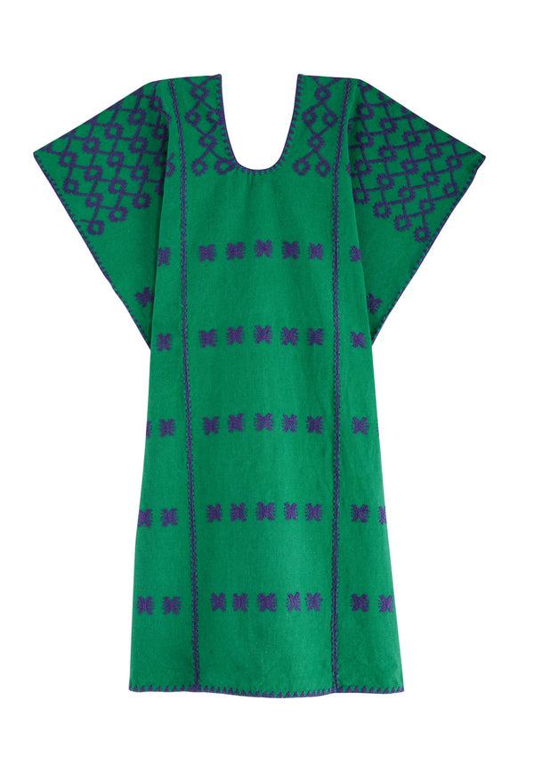 Pippa Holt Kaftan No.218 Three Panel Mini Kaftan In Green With Purple Design