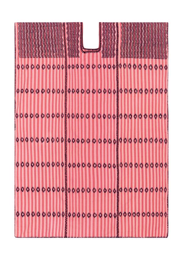 Pippa Holt Kaftan No.220 Three Panel Midi Kaftan In Pink And Light Pink Stripe With Purple Design