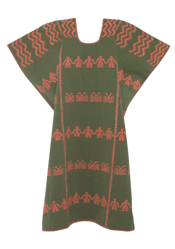 Pippa Holt Kaftan No.221 Three Panel Mini Kaftan In Khaki With Pink Design