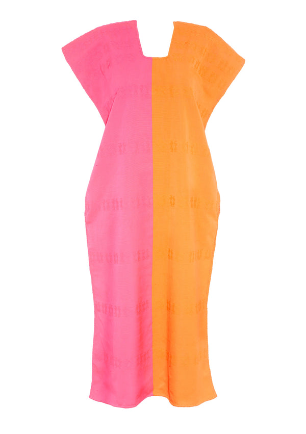 Pippa Holt Kaftan No.222 Single Panel Midi Kaftan In Pink And Orange Design