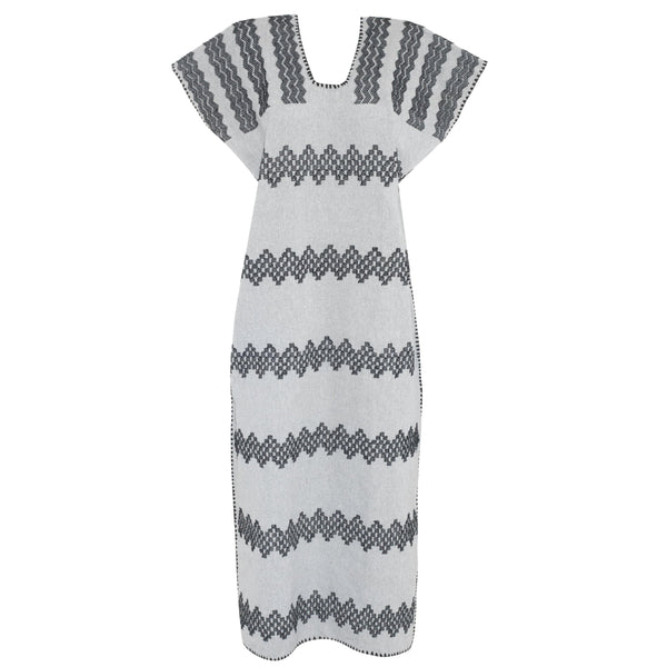 Pippa Holt Kaftan No.225 Single Panel Midi Kaftan In Cloud Grey With Black Design