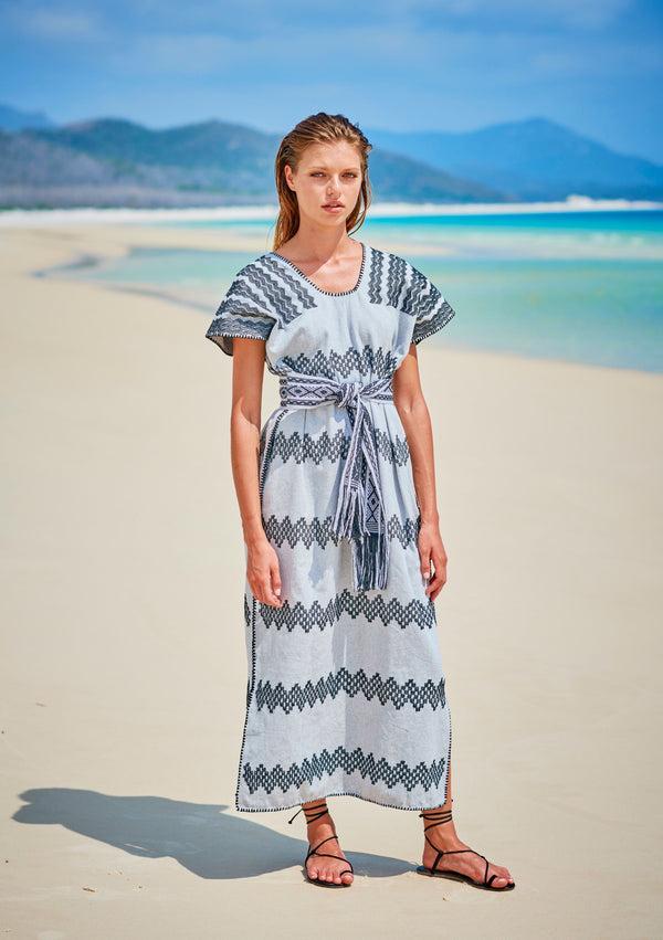 pippa holt Kaftan No.225 Single panel midi kaftan in cloud grey with black design