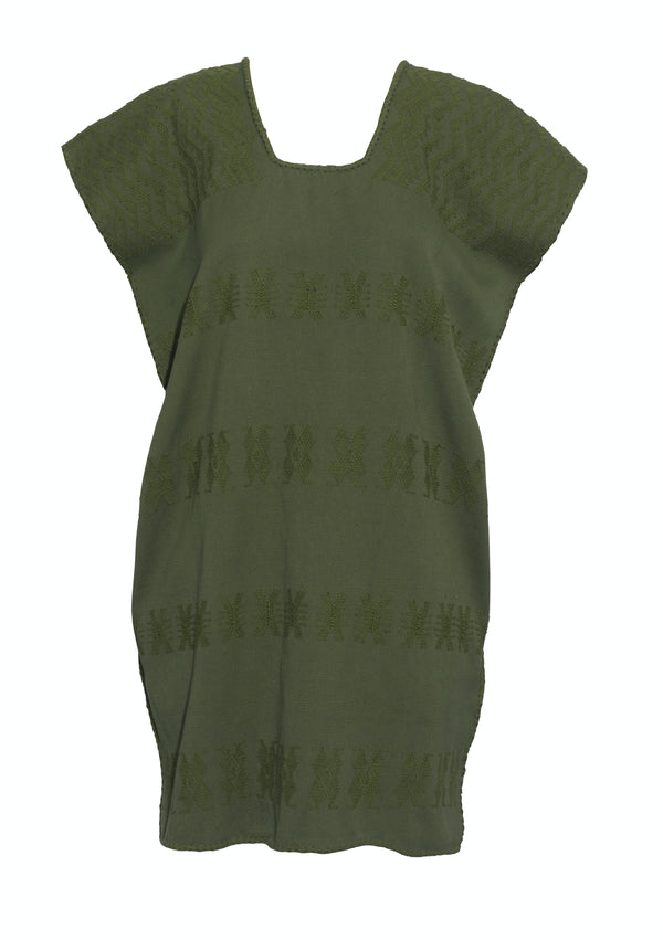 Pippa Holt Kaftan No.226 Single Panel Mini Kaftan In Khaki With Green Design