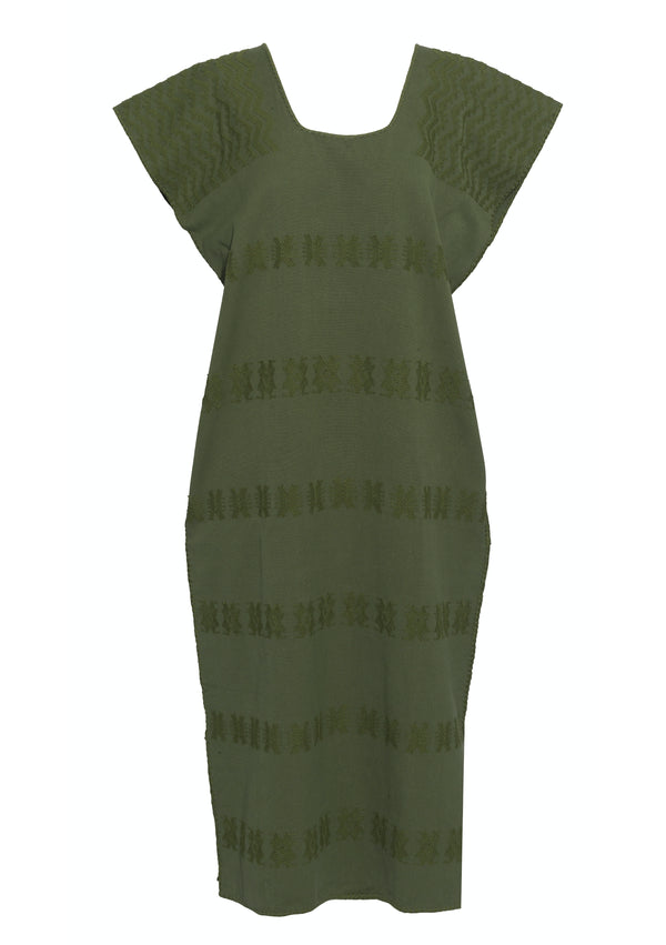 Pippa Holt Kaftan No.227 Single Panel Midi Kaftan In Khaki With Green Design