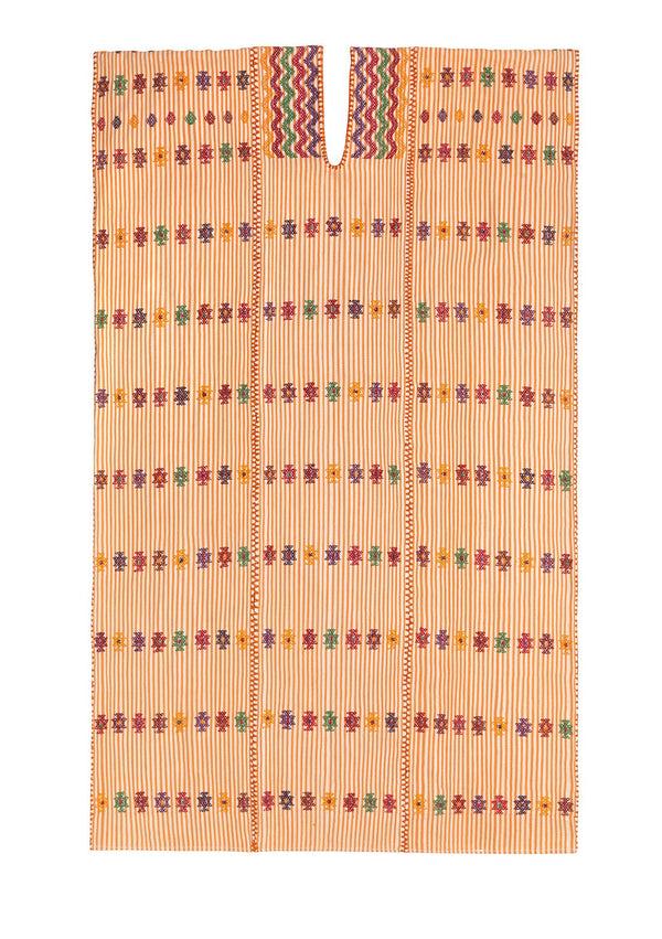 Pippa Holt Kaftan No.23 Three Panel Midi Kaftan In Orange And White Stripe With Multicoloured Design