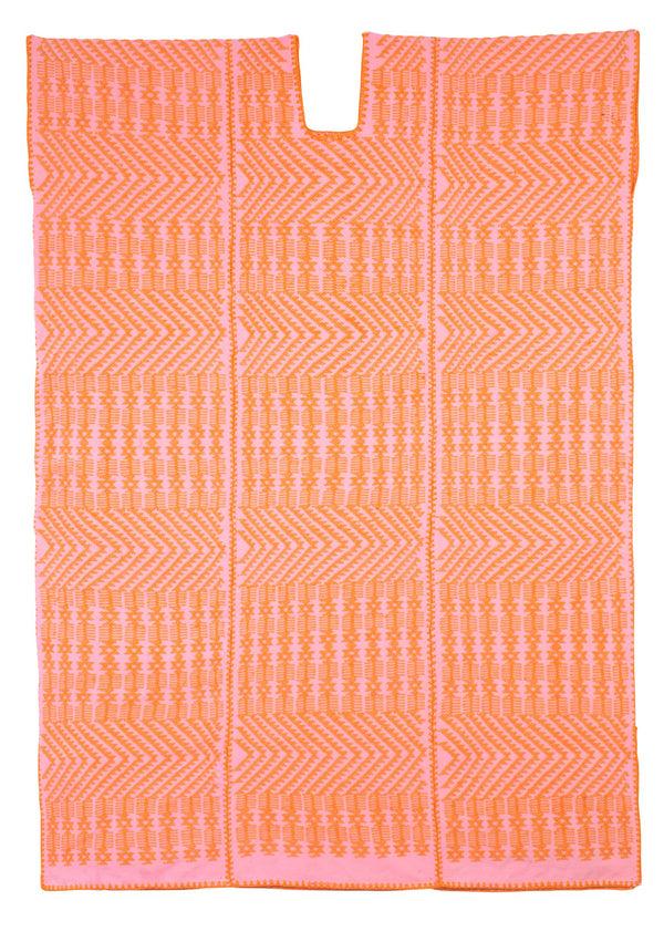 Pippa Holt Kaftan No.230 Three Panel Midi Kaftan In Pink With Intricate Orange Design