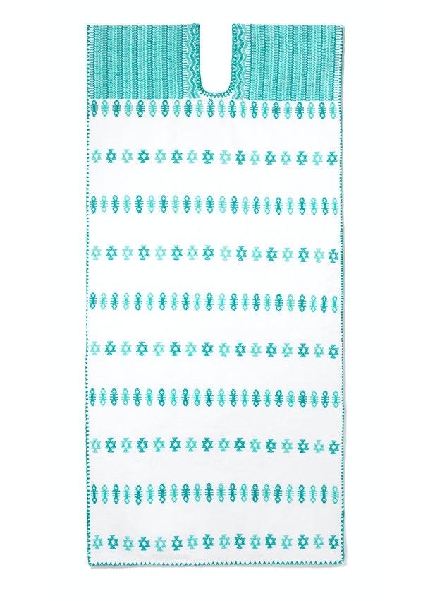 Pippa Holt Kaftan No.235 Single Panel Midi Kaftan In White With Green Design