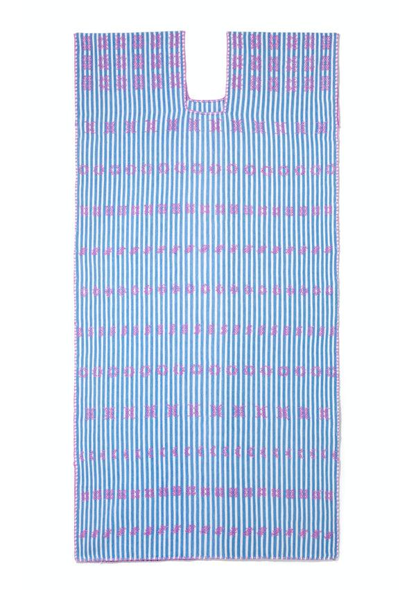 Pippa Holt Kaftan No.236 Single Panel Midi Kaftan In White And Blue Stripe With 'musk' Pink Design