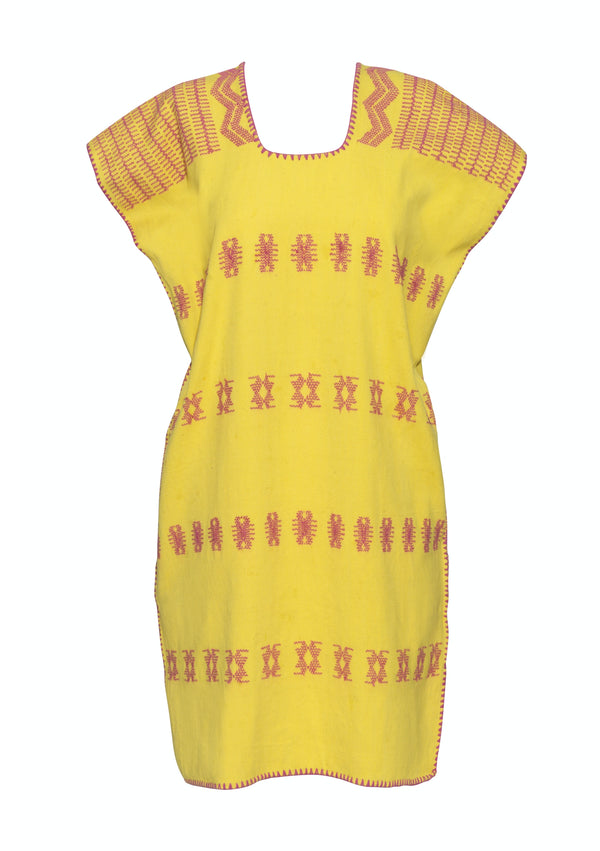 Pippa Holt Kaftan No.239 Single Panel Mini Kaftan In Yellow With Pink Design