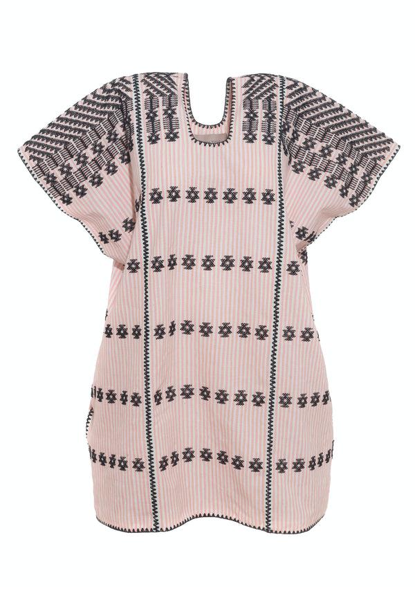 Pippa Holt Kaftan No.240 Three Panel 'supermini' Kaftan In Blush Pink And White Stripe With Black Design
