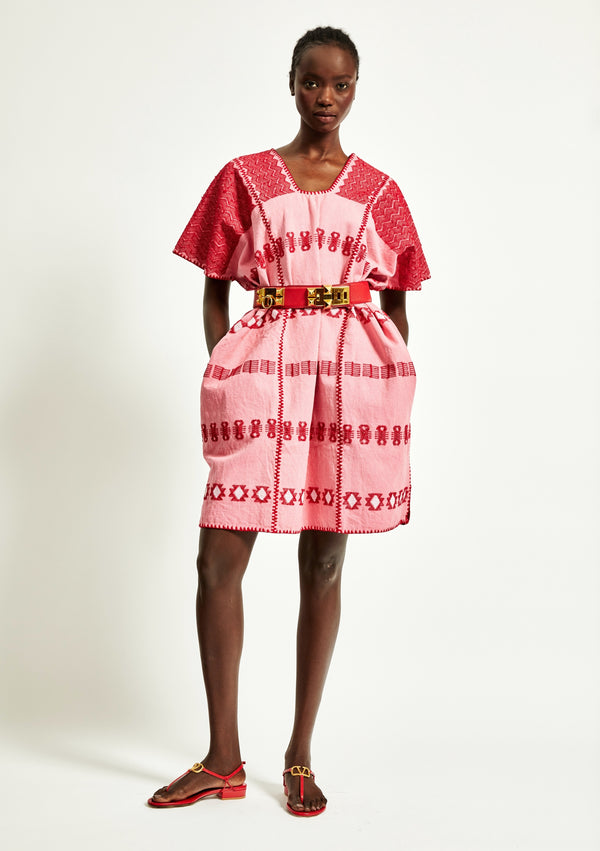 pippa holt Kaftan No.241 Three panel mini kaftan in watermelon with red design