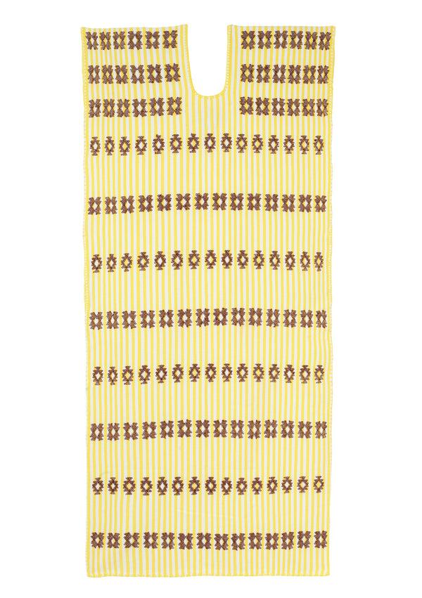 pippa holt Kaftan No.243 Single panel midi kaftan in yellow and white stripe with burgundy design