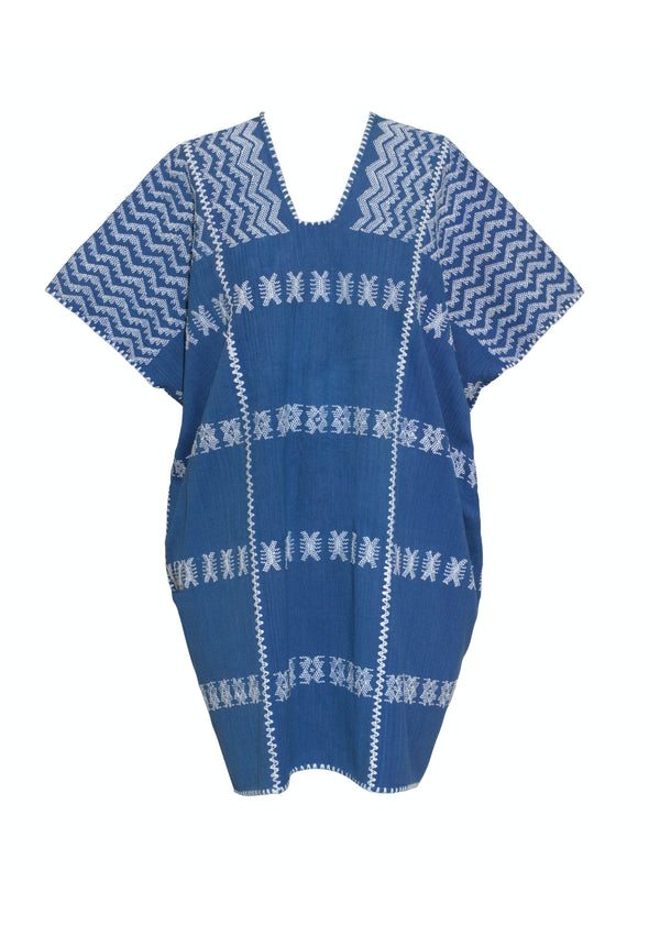 Pippa Holt Kaftan No.245 Three Panel 'supermini' Kaftan In "denim" With White Design