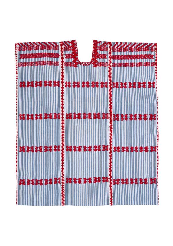 Pippa Holt Kaftan No.248 Three Panel Mini Kaftan In White And Blue Stripe With Red Design