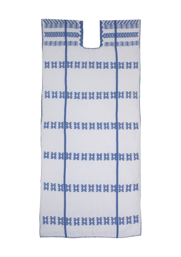 Pippa Holt Kaftan No.249 Single Panel Midi Kaftan In White With Blue Design