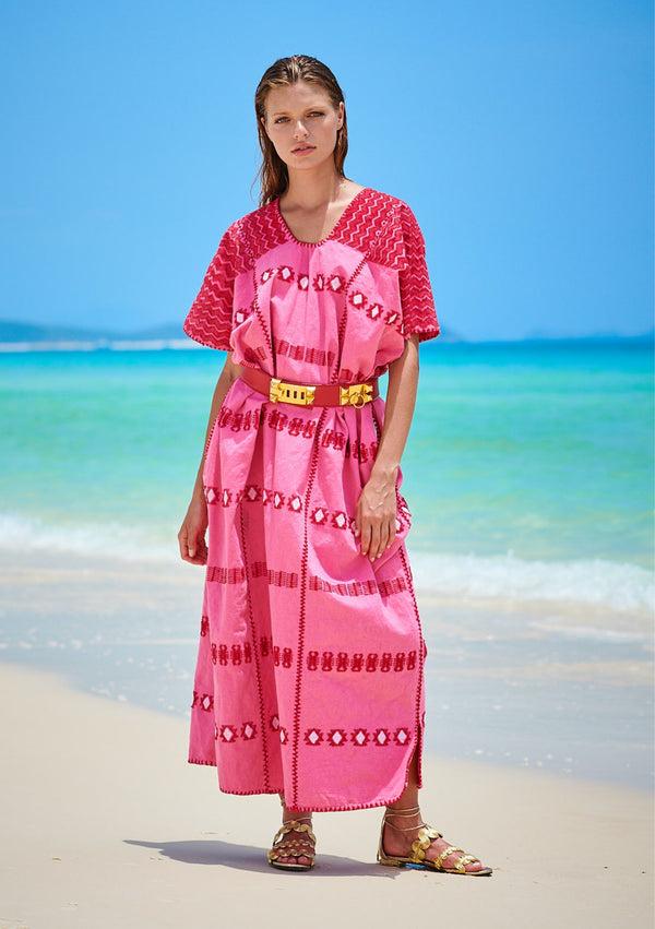 pippa holt Kaftan No.250 Three panel midi kaftan in watermelon with red design