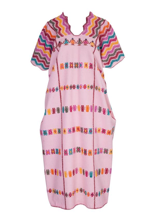 Pippa Holt Kaftan No.252 Three Panel Maxi Kaftan In Pink With Multi Coloured Design