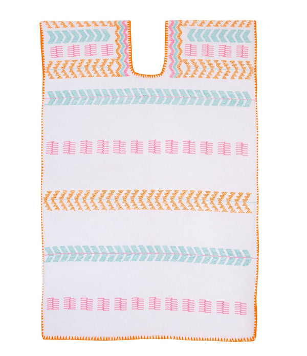 Pippa Holt Kaftan No.253 Single Panel 'supermini Kaftan In White With Neon Multicoulered Design