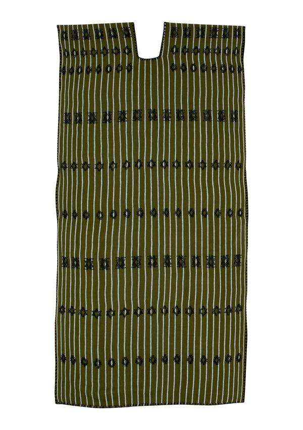 Pippa Holt Kaftan No.254 Single Panel Midi Kaftan In Khaki And White Stripe With Black Motifs