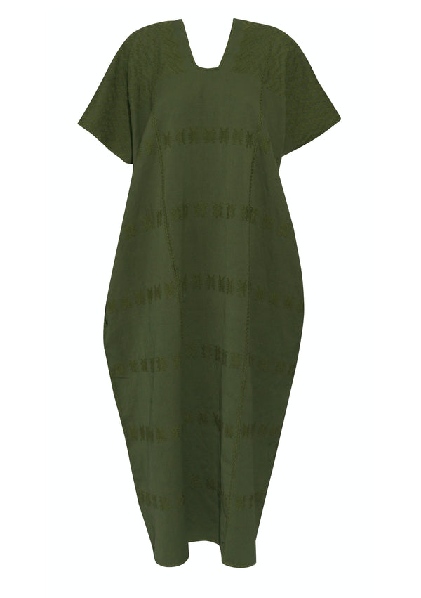 Pippa Holt Kaftan No.255 Three Panel Maxi Kaftan In Khaki With Green Design