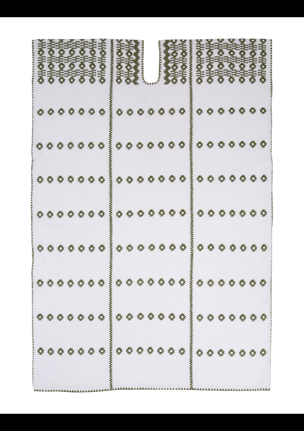 Pippa Holt Kaftan No.256 Three Panel Midi Kaftan In White With Khaki Design