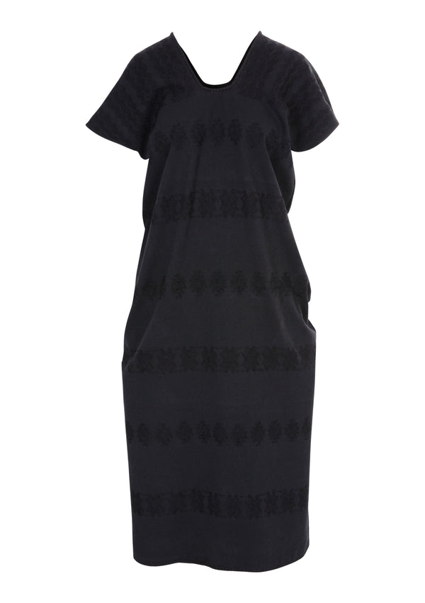 Pippa Holt Kaftan No.258 Single Panel Midi Kaftan In Black With Back Motifs
