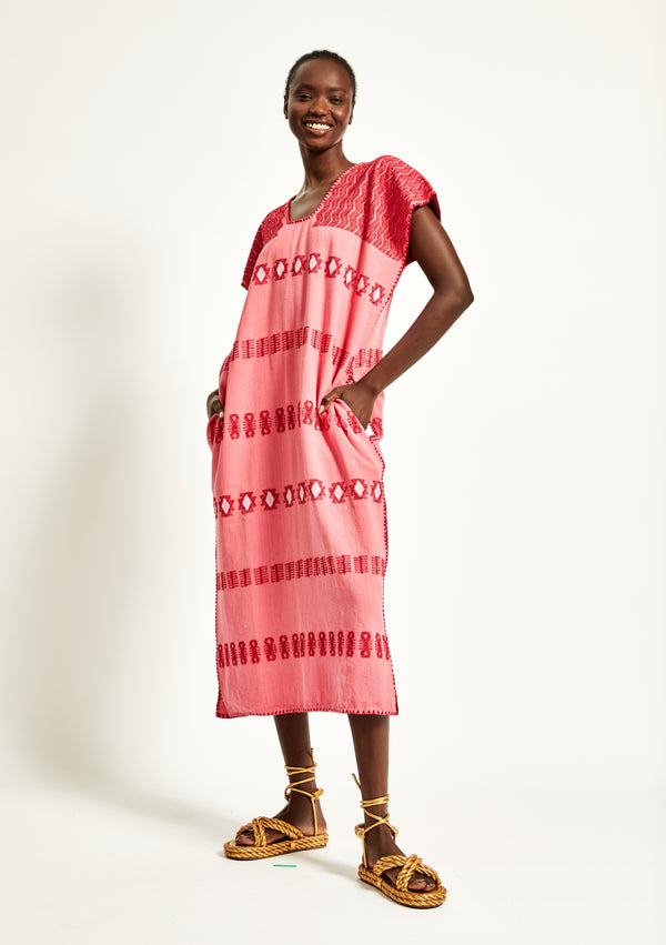 pippa holt Kaftan No.260 Single panel midi kaftan in watermelon with red design
